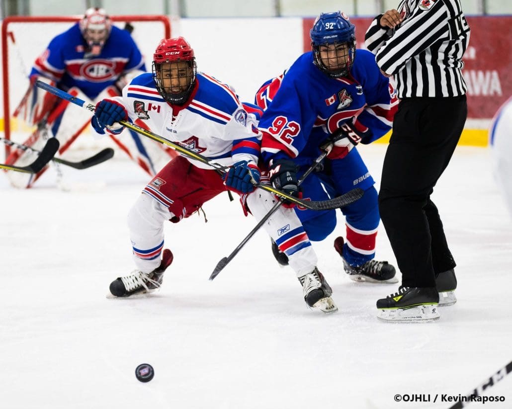 Ontario Junior Hockey League, post-season first round. Game five of the best of seven series between the Toronto Jr. Canadiens and Oakville Blades