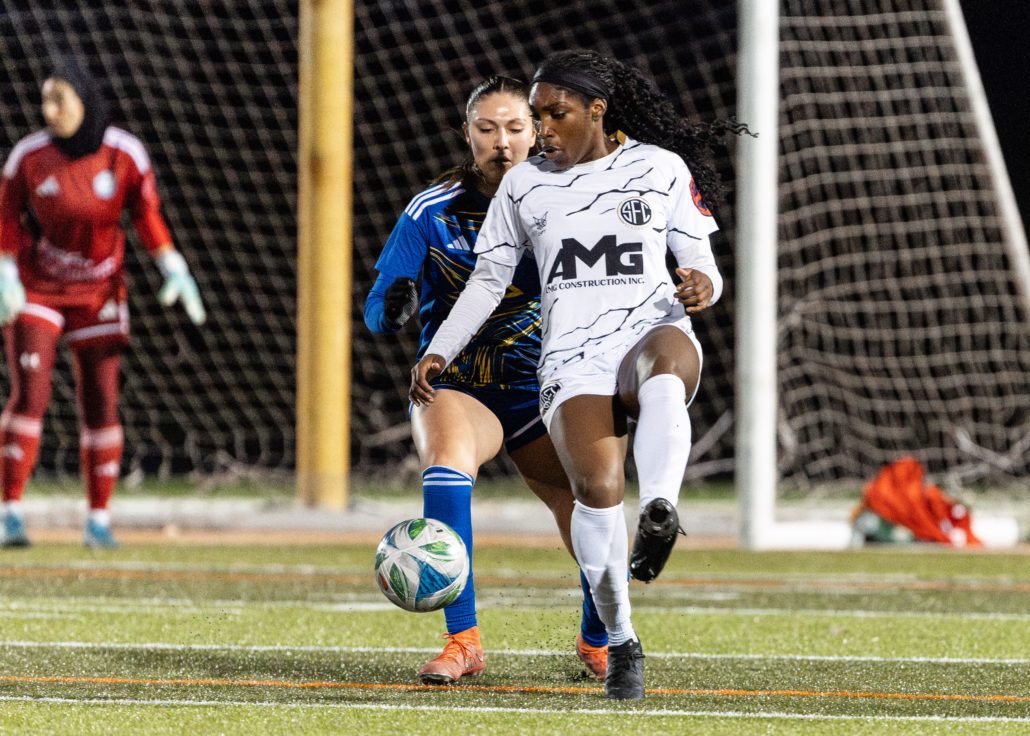 Ontario Premier League soccer game between Scrosoppi SC and Burlington SC on April 11, 2026 at Corpus Christi in Burlington
