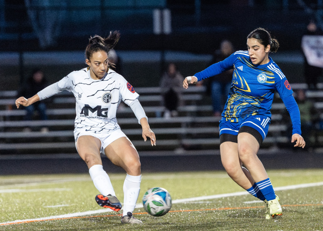 Ontario Premier League soccer game between Scrosoppi SC and Burlington SC on April 11, 2026 at Corpus Christi in Burlington