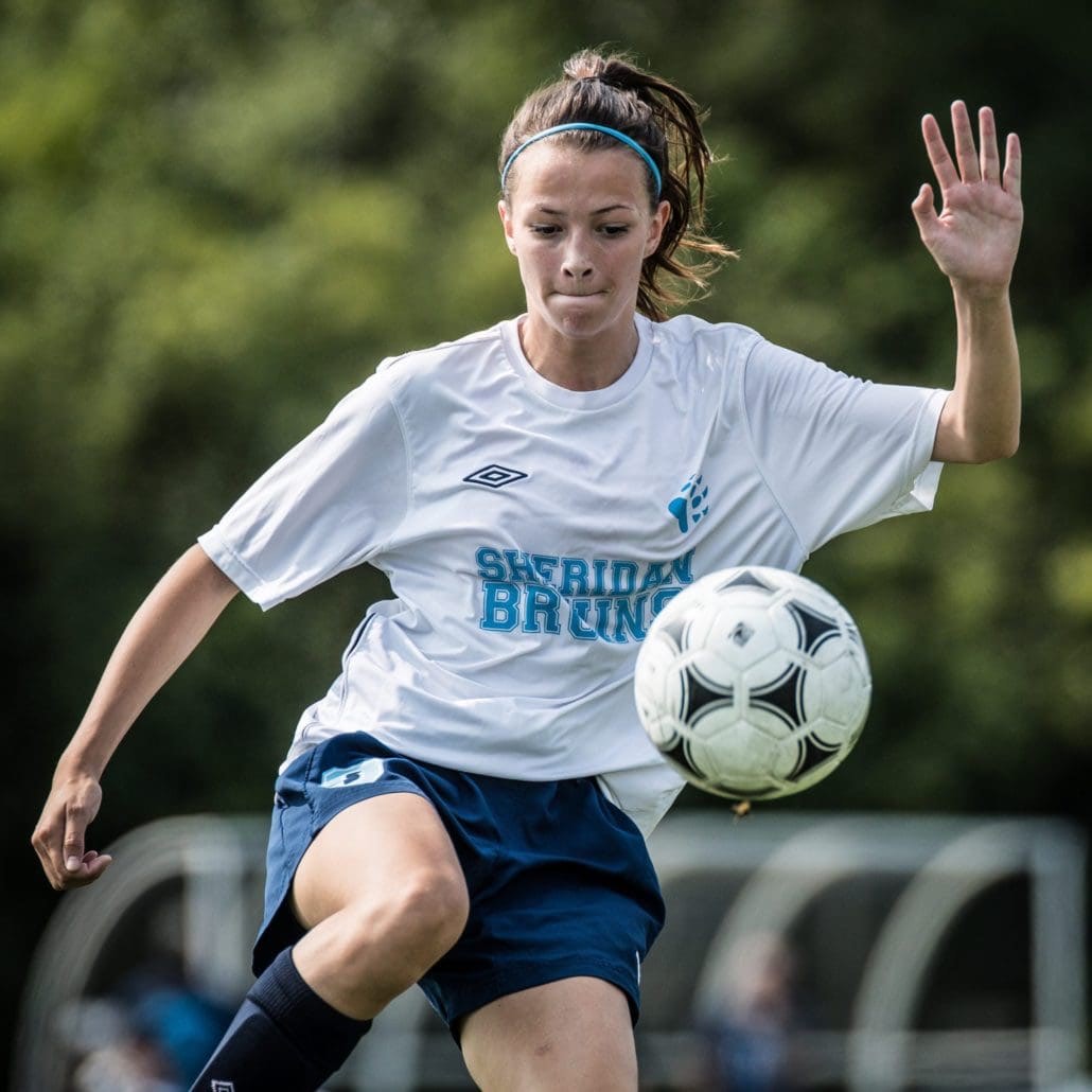 OAKVILLE, ON - SEP. 16, 2017: Ontario Colleges Athletic Association game between the Sheridan Bruins and the George Brown Huskies.